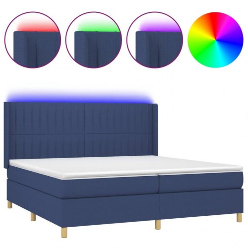 Kontinentalseng med LED-lys 200×200 cm - stof, blå