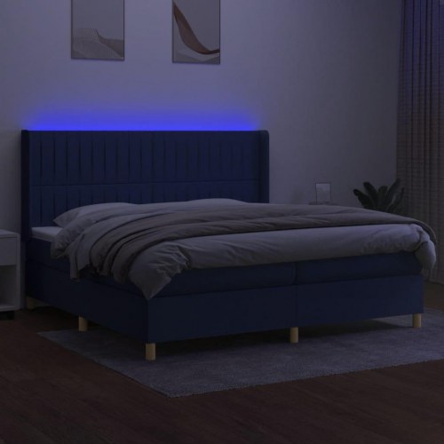 Kontinentalseng med LED-lys 200×200 cm - stof, blå