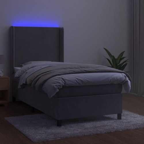 Kontinentalseng med LED-lys 90×190 cm - fløjl, lysegrå