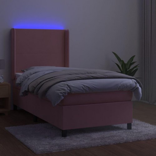 Kontinentalseng med LED-lys 90x200 cm - fløjl, lyserød