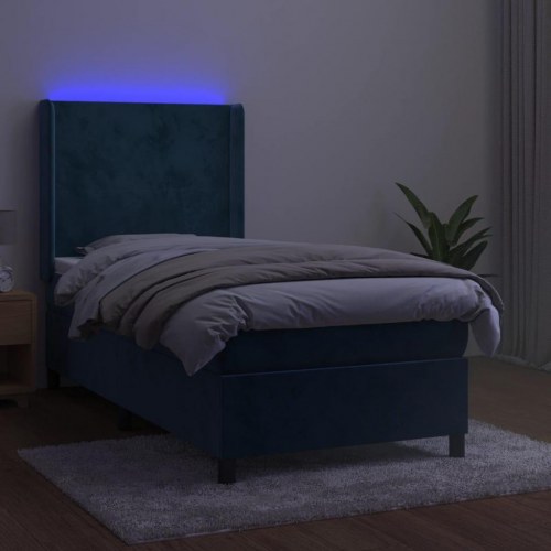Kontinentalseng i fløjl med LED-lys 100x200 cm - mørkeblå