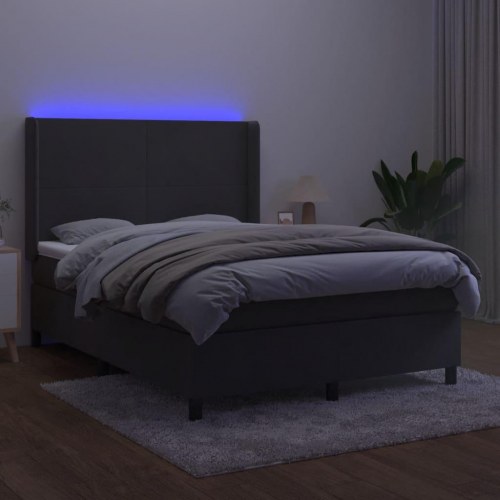 Kontinentalseng med LED-lys 140x200 cm - fløjl, mørkegrå