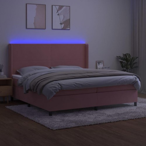 Kontinentalseng med LED-lys 200x200 cm - fløjl, lyserød