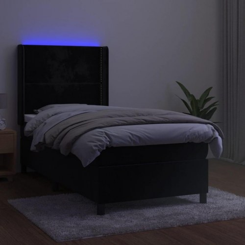 Kontinentalseng i fløjl med LED-lys 90x190 cm - sort