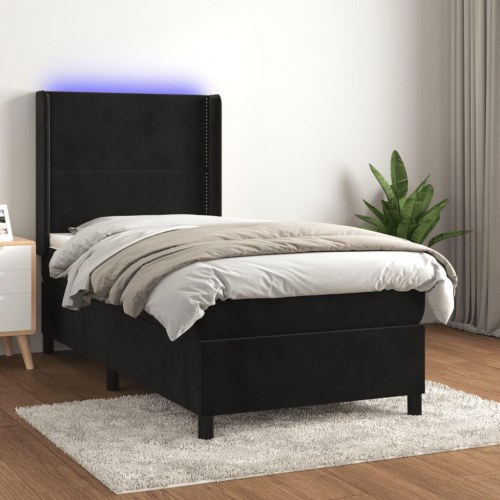 Kontinentalseng med LED-lys 90×200 cm - fløjl, sort