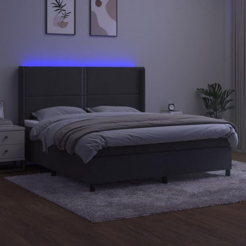 Kontinentalseng med LED-lys 160×200 cm i fløjl - mørkegrå