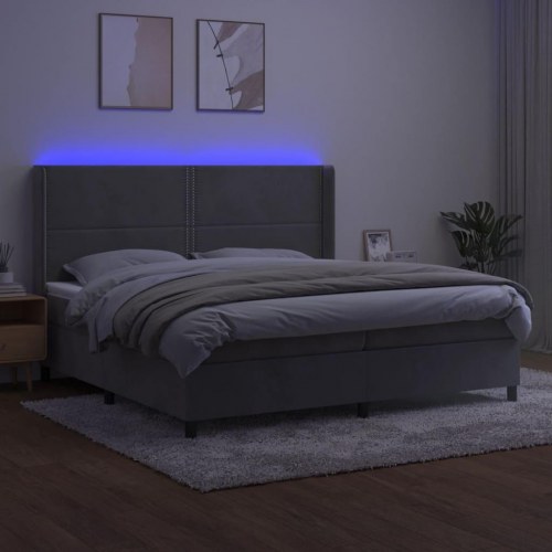 Kontinentalseng i fløjl med LED-lys 200x200 cm - lysegrå