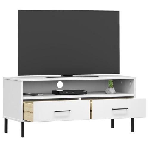 Tv-bord med metalben OSLO massivt fyrretræ hvid