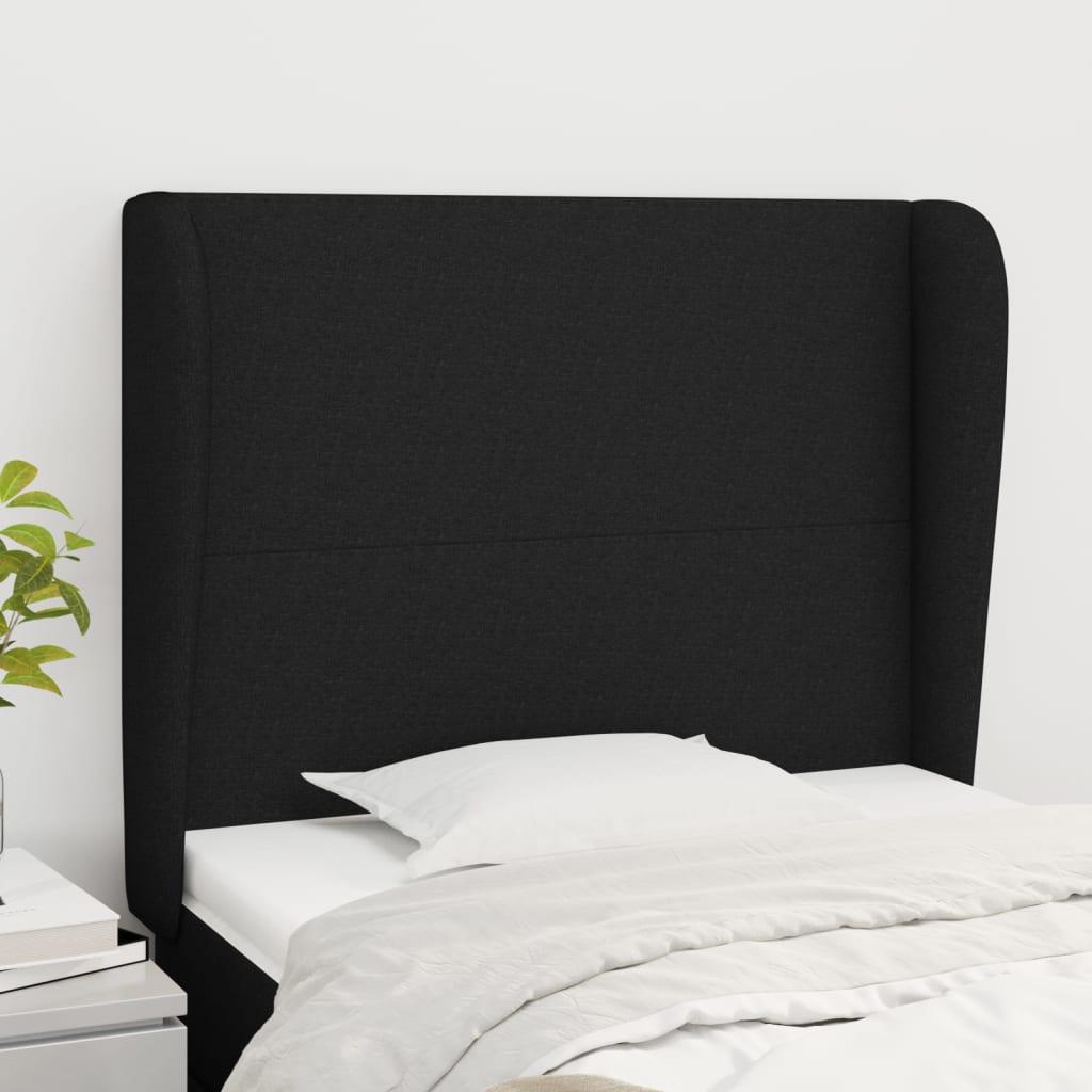 Sengegavl Med Kanter Stof - Sort / 103 x 23 x 118/128 cm