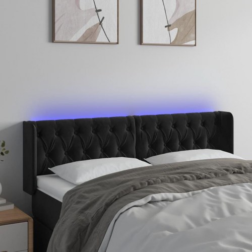 Sengegavl med LED-lys i fløjl 163 x 16 x 78/88 cm - sort