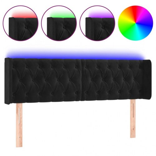 Sengegavl med LED-lys i fløjl 163 x 16 x 78/88 cm - sort