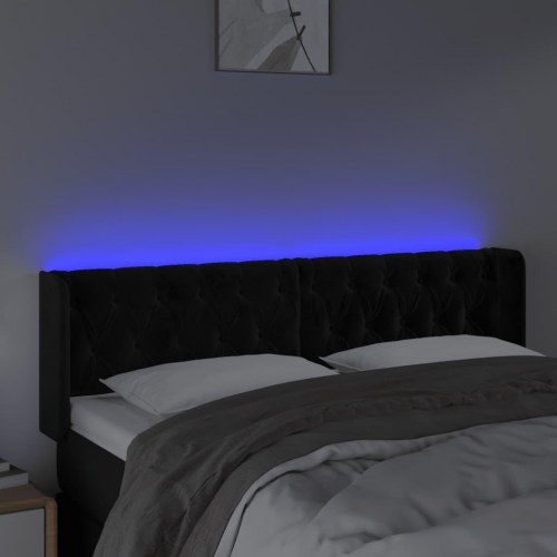 Sengegavl med LED-lys i fløjl 163 x 16 x 78/88 cm - sort