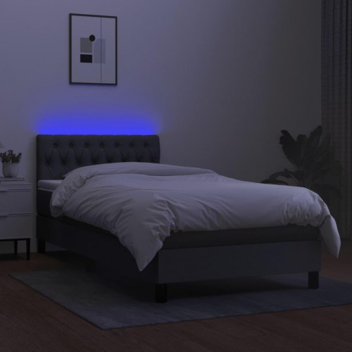 Kontinentalseng med LED-lys 100x200 cm - stof, mørkegrå