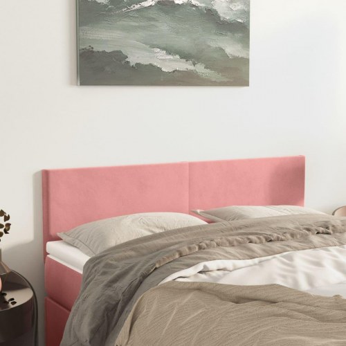 Sengegavl i fløjl 144 x 5 x 78/88 cm - lyserød
