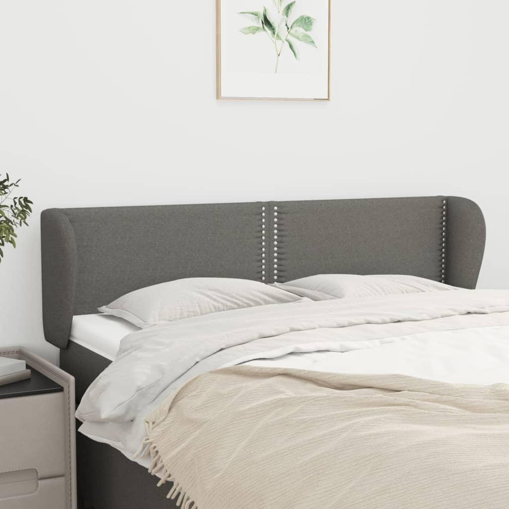 Sengegavl med kanter i stof - 147 × 23 × 78/88 cm, mørkegrå