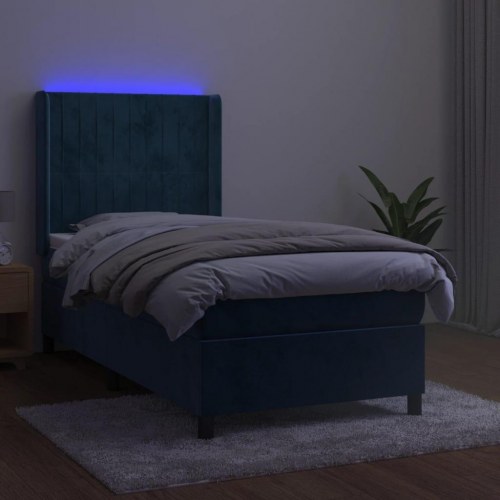 Kontinentalseng med LED-lys 90×200 cm - fløjl, mørkeblå