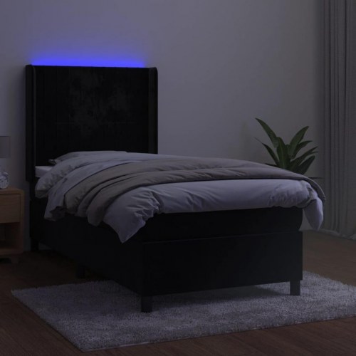 Kontinentalseng i fløjl med LED-lys 90x190 cm - sort