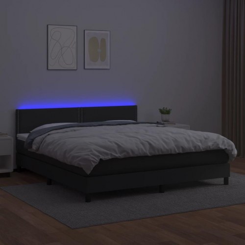 Kontinentalseng med LED-lys 180x200 cm kunstlæder sort
