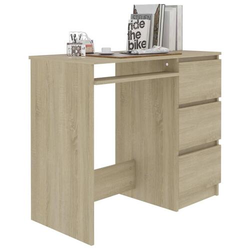 Skrivebord 90x45x76 cm konstrueret træ sonoma-eg