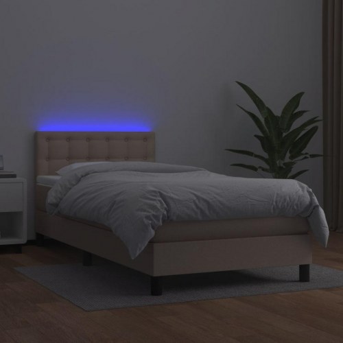 Kontinentalseng med LED-lys 90x190 cm - kunstlæder, cappuccino