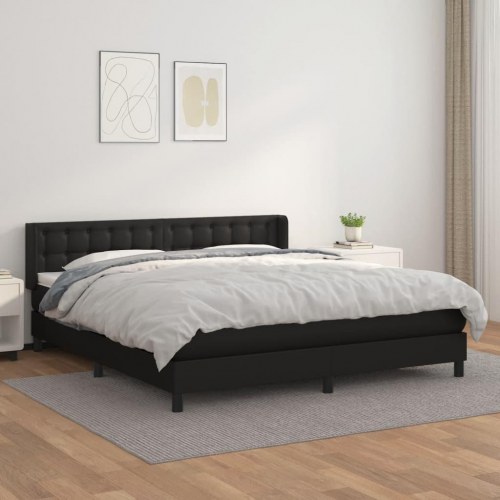 Kontinentalseng 160x200 cm i sort kunstlæder med justerbar sengegavl