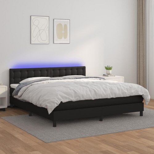 Kontinentalseng med LED-lys 160×200 cm i sort kunstlæder