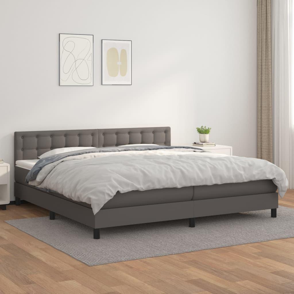 Kontinentalseng Med Madras Kunstlæder Grå - knapper / 200 x 200 cm