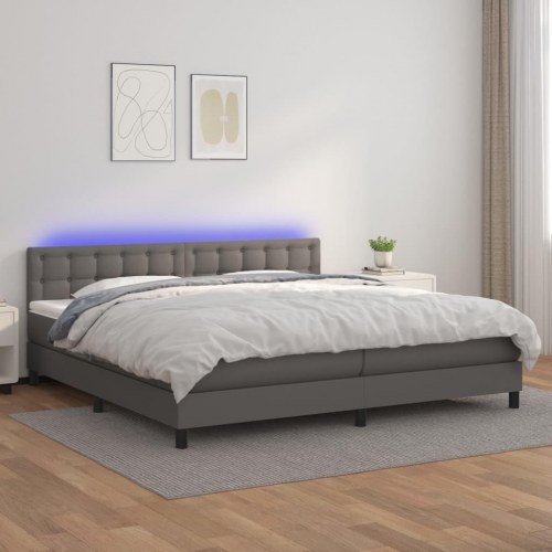 Kontinentalseng med LED-lys 200x200 cm - kunstlæder, grå