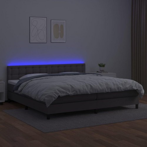 Kontinentalseng med LED-lys 200x200 cm - kunstlæder, grå