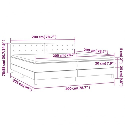 Kontinentalseng med LED-lys 200x200 cm - kunstlæder, grå