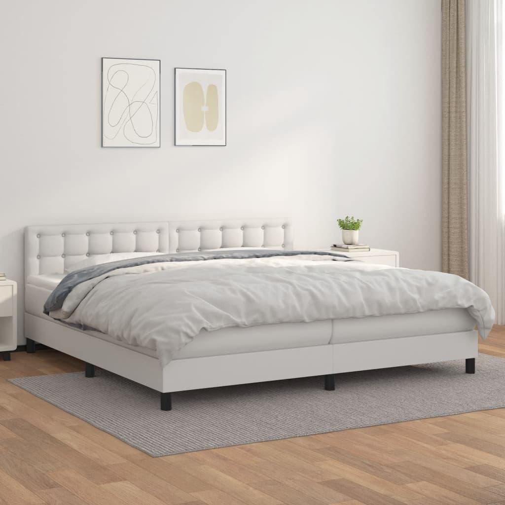 Kontinentalseng Med Madras Kunstlæder Hvid - knapper / 200 x 200 cm