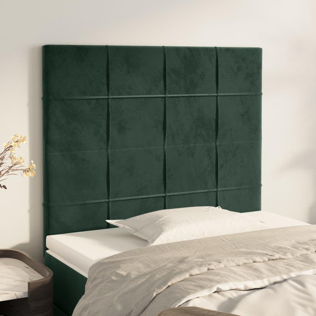 Sengegavle 80X5X78/88 Cm Fløjl Mørkegrøn - Høj / 100 cm