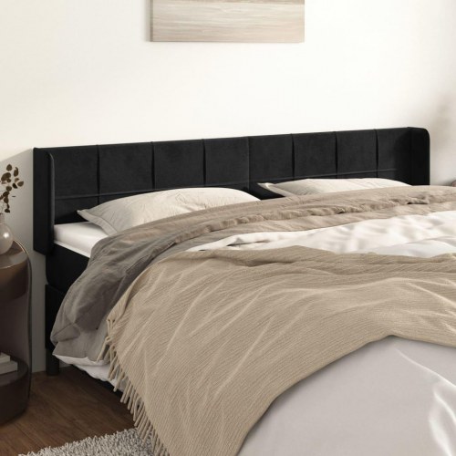 Sengegavl med kanter i fløjl 203 x 16 x 78/88 cm - sort