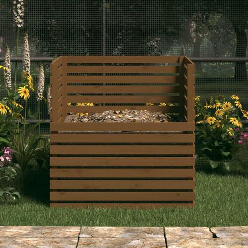 Kompostbeholder 100x100x102 cm massivt fyrretræ gyldenbrun