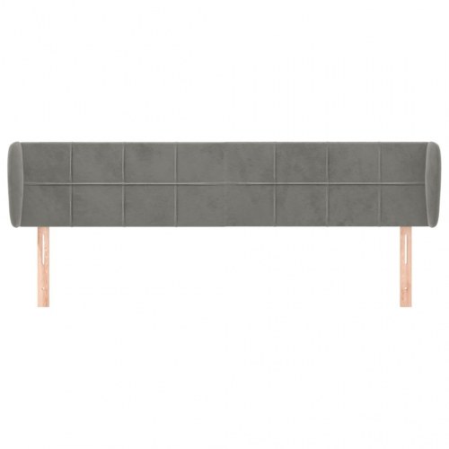 Sengegavl med kanter i fløjl 203 x 23 x 78/88 cm - lysegrå