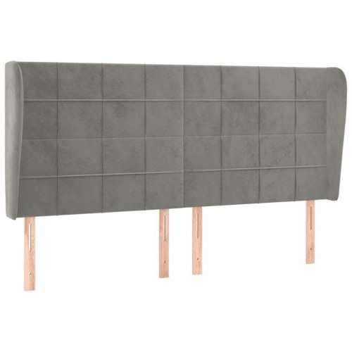 Sengegavl med kanter i fløjl 203 x 23 x 118/128 cm - lysegrå