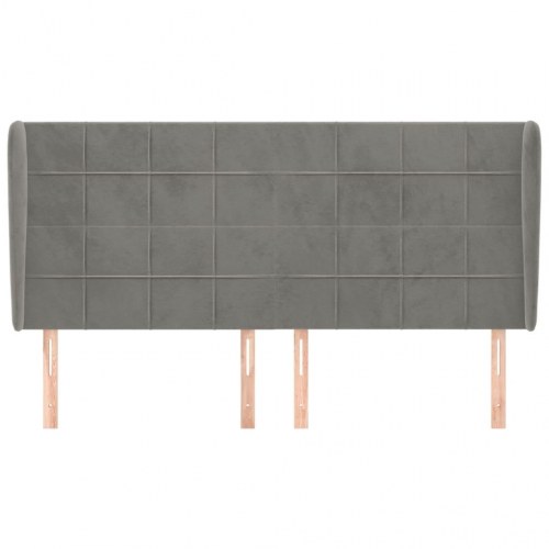 Sengegavl med kanter i fløjl 203 x 23 x 118/128 cm - lysegrå