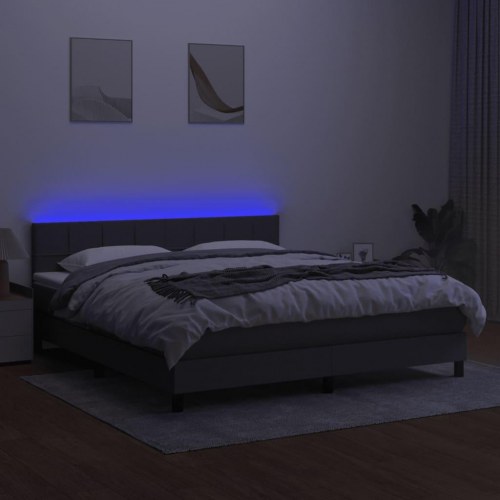 Kontinentalseng med LED-lys 180×200 cm - stof, mørkegrå