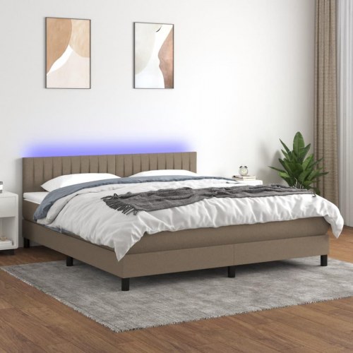 Kontinentalseng med LED-lys 180 x 200 cm - stof, gråbrun