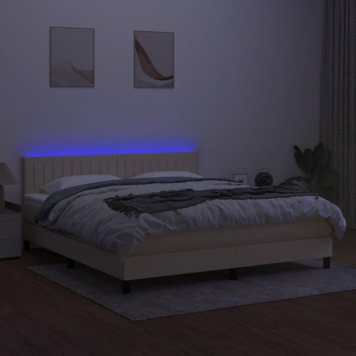 Kontinentalseng med LED-lys 180x200 cm - stof, cremefarvet
