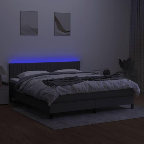 Kontinentalseng med LED-lys 180×200 cm - stof, mørkegrå