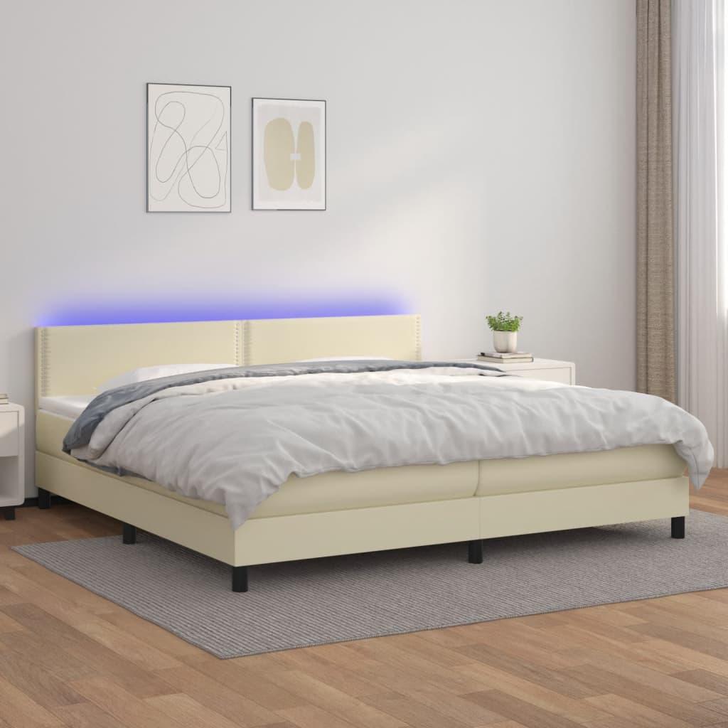 Kontinentalseng med LED-lys 200×200 cm kunstlæder cremefarvet
