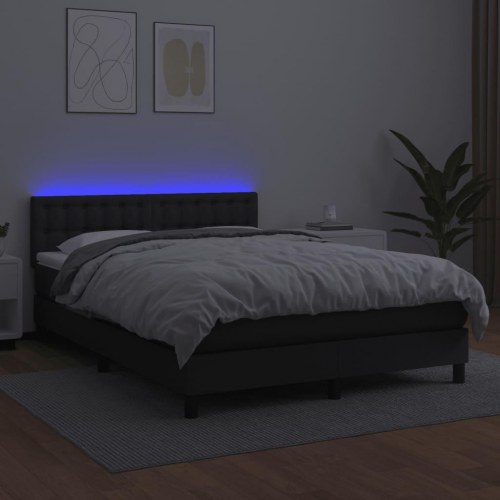 Kontinentalseng med LED-lys 140×200 cm i sort kunstlæder