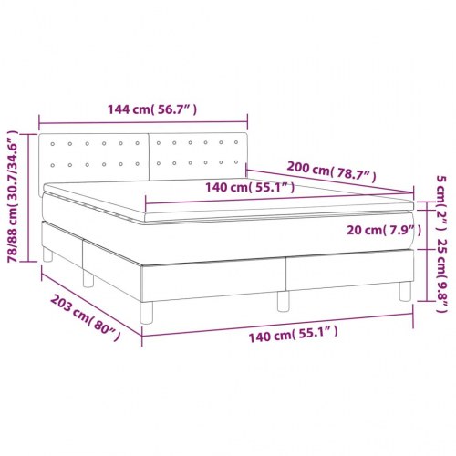 Kontinentalseng med LED-lys 140×200 cm i sort kunstlæder