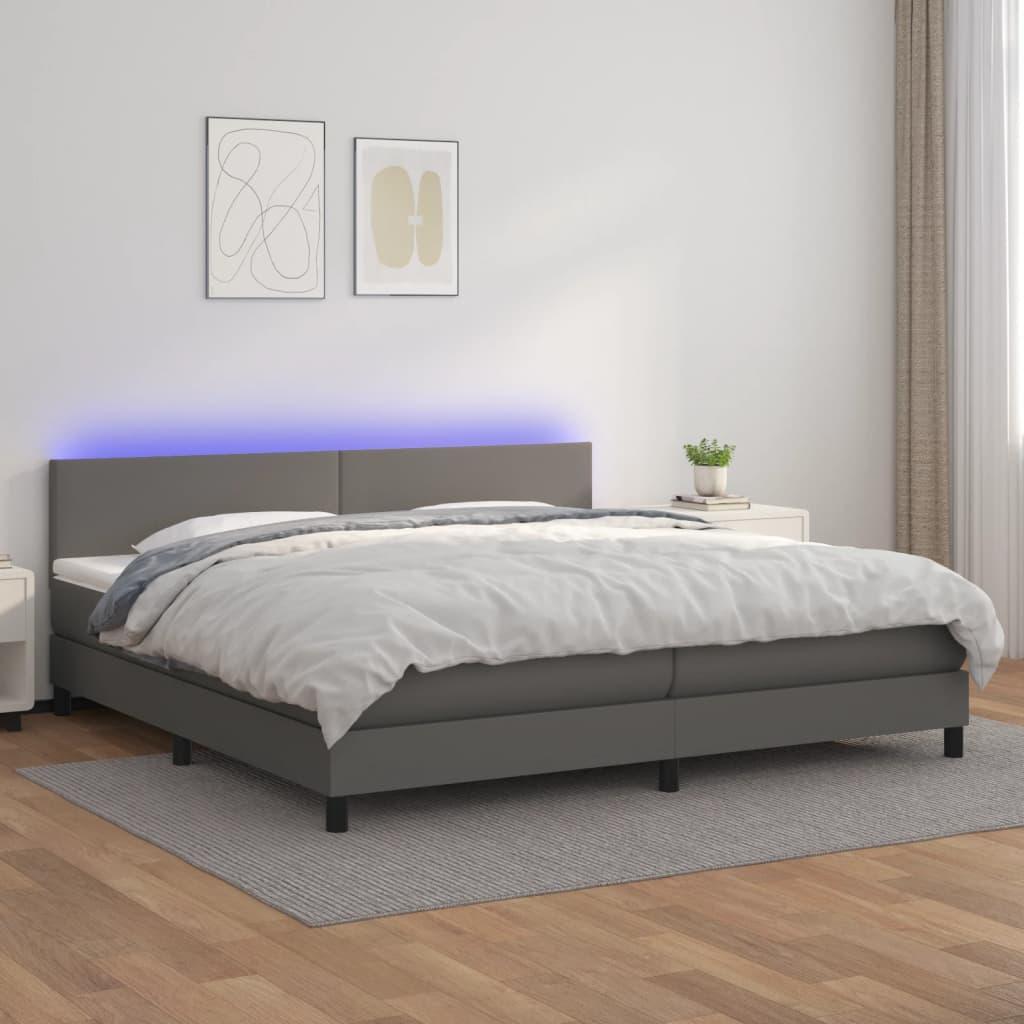 Kontinentalseng med LED-lys 200×200 cm kunstlæder grå