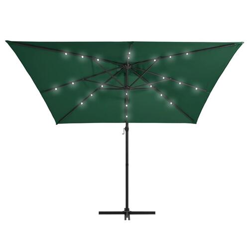 Hængeparasol med LED-lys og stålstang 250x250 cm grøn