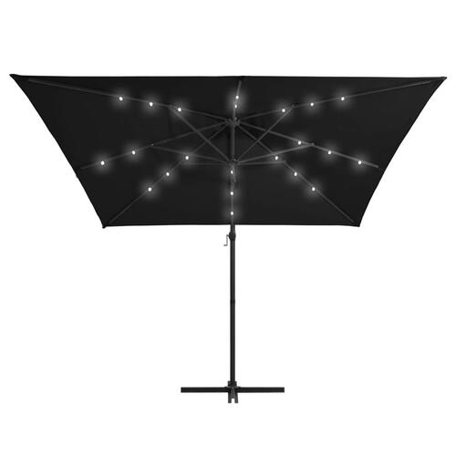 Hængeparasol med LED-lys og stålstang 250x250 cm sort