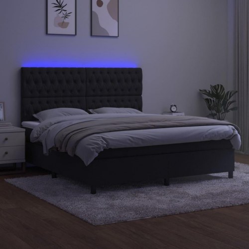 Kontinentalseng med LED-lys 180x200 cm fløjl sort