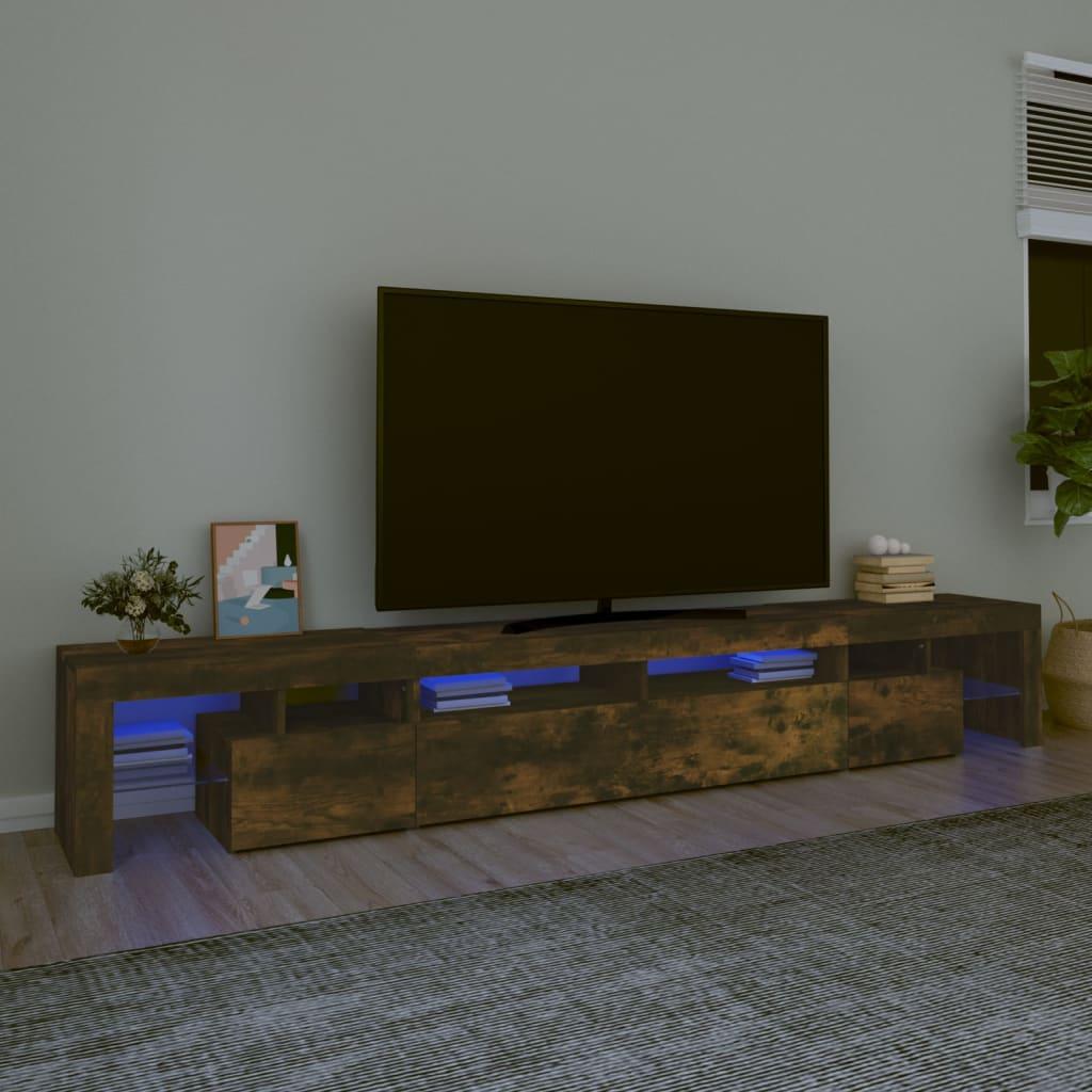 Tv-bord med LED-lys 260x36,5x40 cm røget egetræsfarve