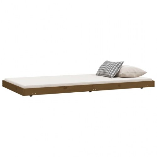 Sengeramme med hjul 100 x 200 cm i massivt fyrretræ - gyldenbrun